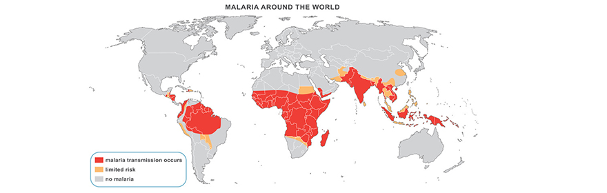 Tropenkrankheiten: Karte mit Verbreitung von Malaria.